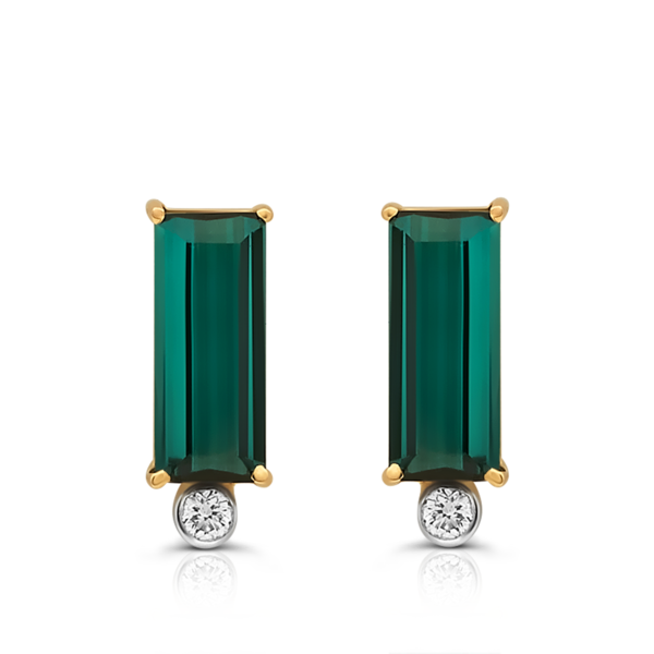 GREEN TOURMALINE & DIAMOND STUDS 18K