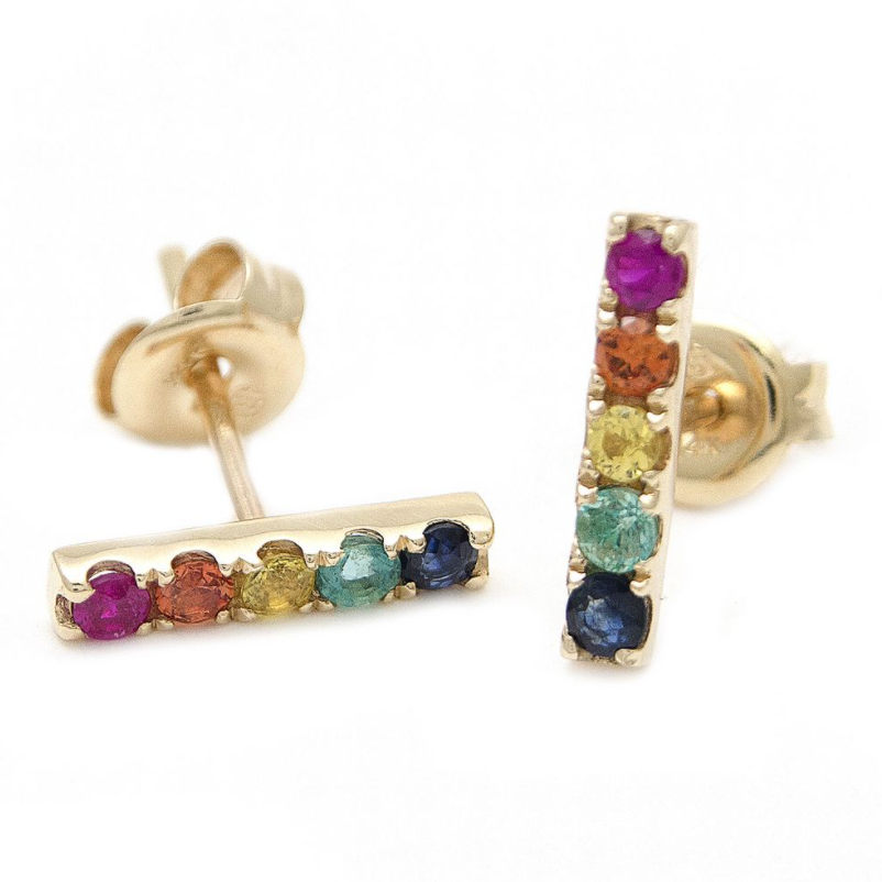 RAINBOW BAR STUD 14K