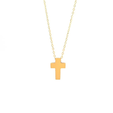 BLOCK CROSS NECKLACE 14KT